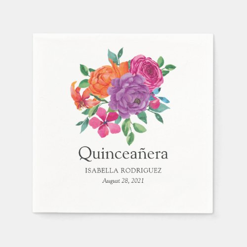 Watercolor Floral Fiesta Quinceaera Napkins