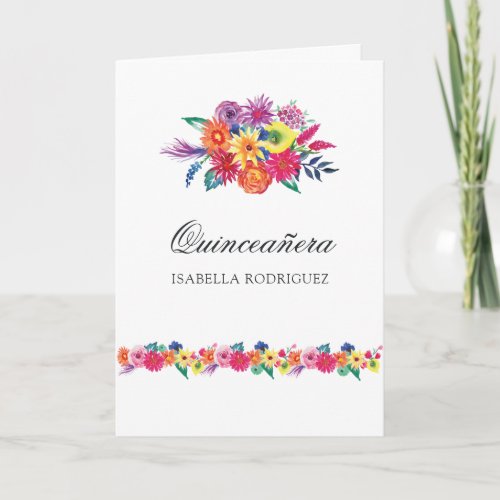 Watercolor Floral Fiesta Quinceaera Photo Invitation