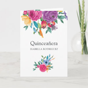 Watercolor Floral Fiesta Quinceañera Photo Invitation
