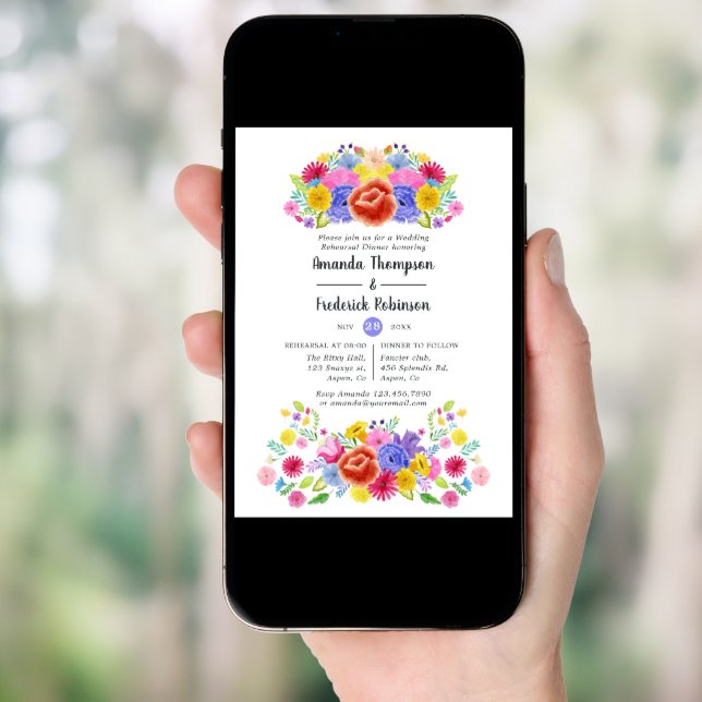 Watercolor Floral Fiesta Rehearsal Dinner Invitation (Front Digital)