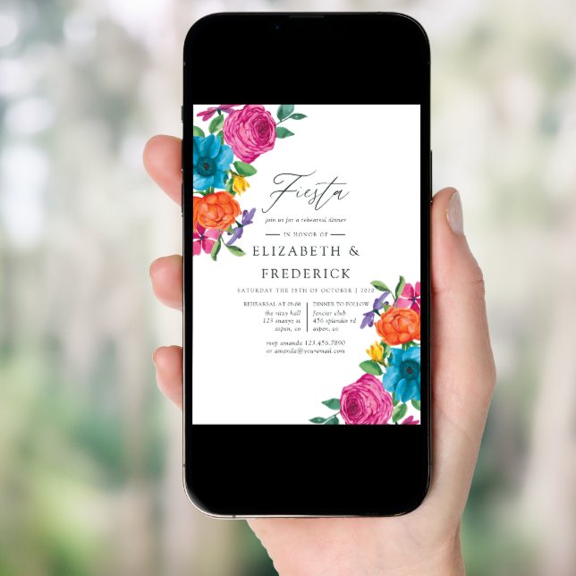 Watercolor Floral Fiesta Rehearsal Dinner Invitation (Front Digital)
