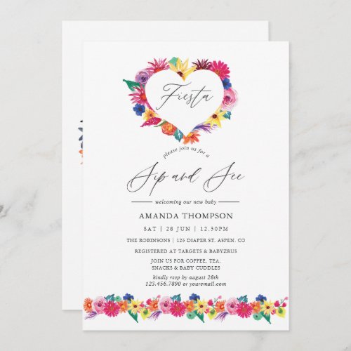 Watercolor Floral Fiesta Sip and See Invitation