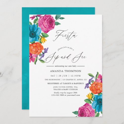 Watercolor Floral Fiesta Sip and See Invitation