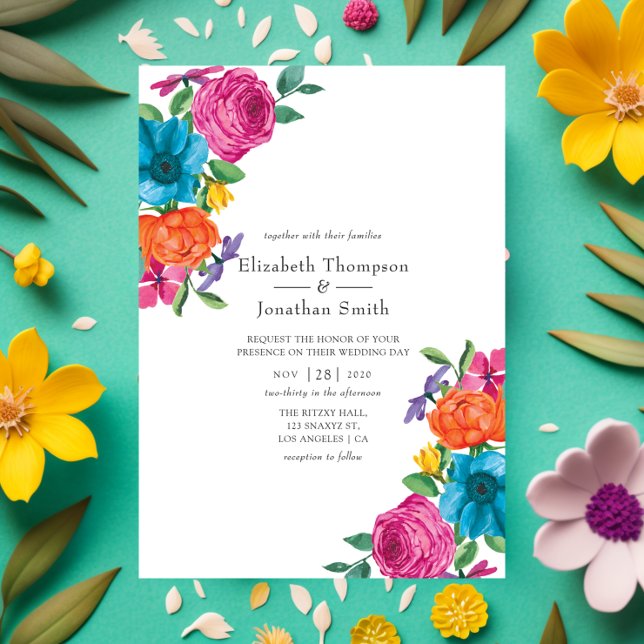 Watercolor Floral Fiesta Wedding Invitation