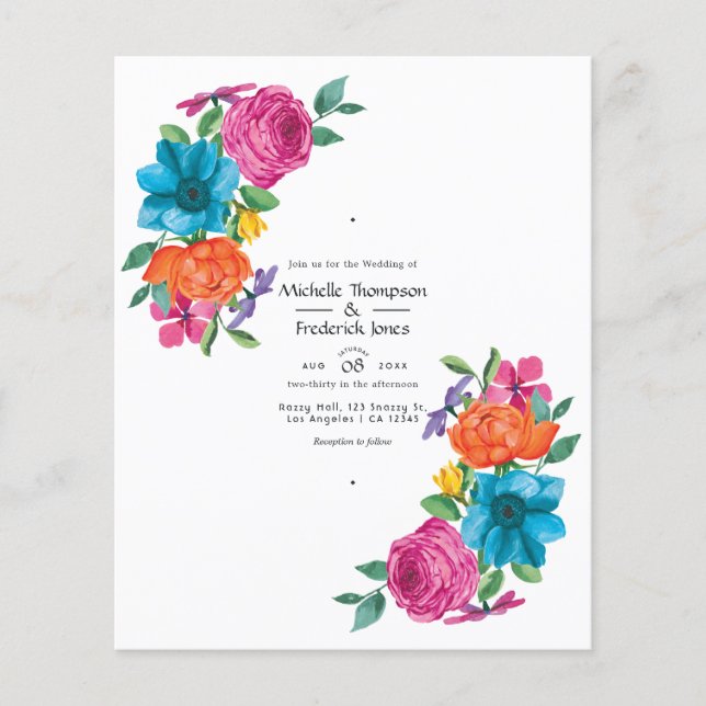 Watercolor Floral Fiesta Wedding Invitation Flyer (Front)
