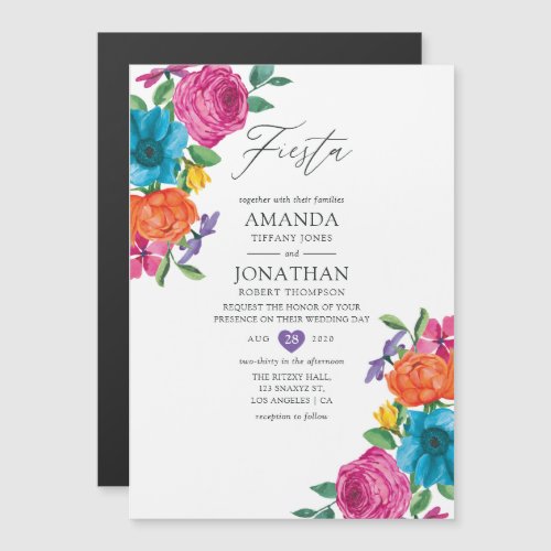 Watercolor Floral Fiesta Wedding Magnetic Invitation