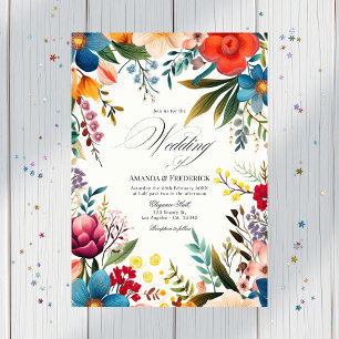 Watercolor Floral Fiesta Wedding Photo Invitation