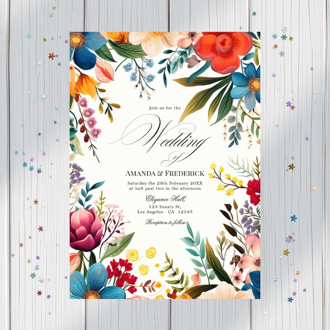 Watercolor Floral Fiesta Wedding Photo Invitation (Watercolor Floral Fiesta Wedding Photo Invitation)