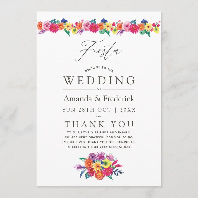 Watercolor Floral Fiesta Wedding Program (Front)