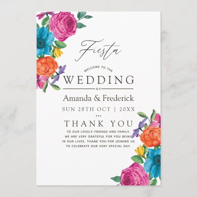 Watercolor Floral Fiesta Wedding Program (Front)