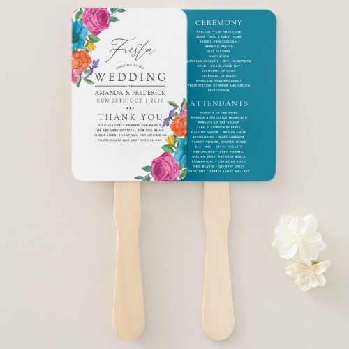 Watercolor Floral Fiesta Wedding Program Hand Fan