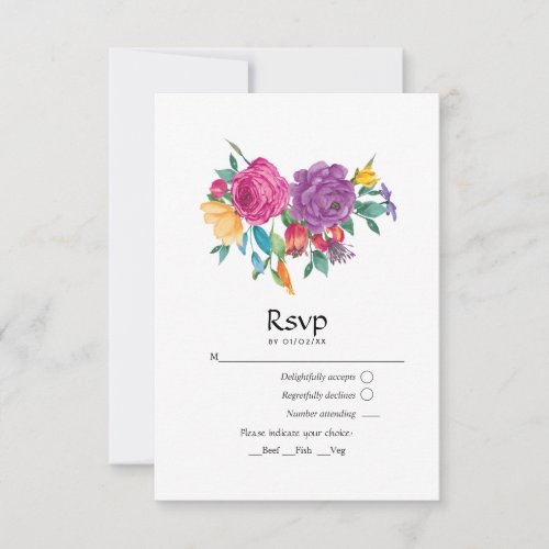 Watercolor Floral Fiesta Wedding RSVP Card