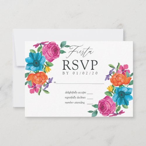 Watercolor Floral Fiesta Wedding RSVP Card