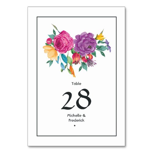 Watercolor Floral Fiesta Wedding Table Number