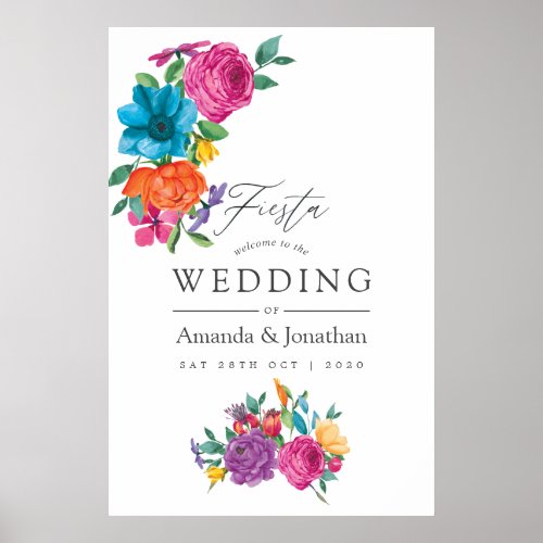 Watercolor Floral Fiesta Wedding Welcome Poster