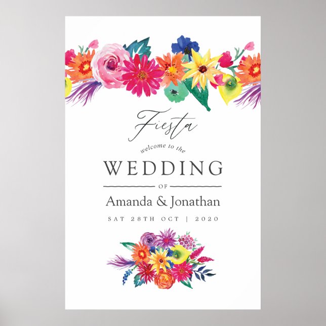 Watercolor Floral Fiesta Wedding Welcome Poster (Front)