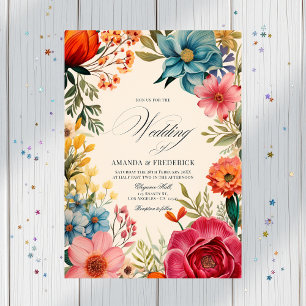 Watercolor Floral Fiesta Wedding with QR Code Invitation