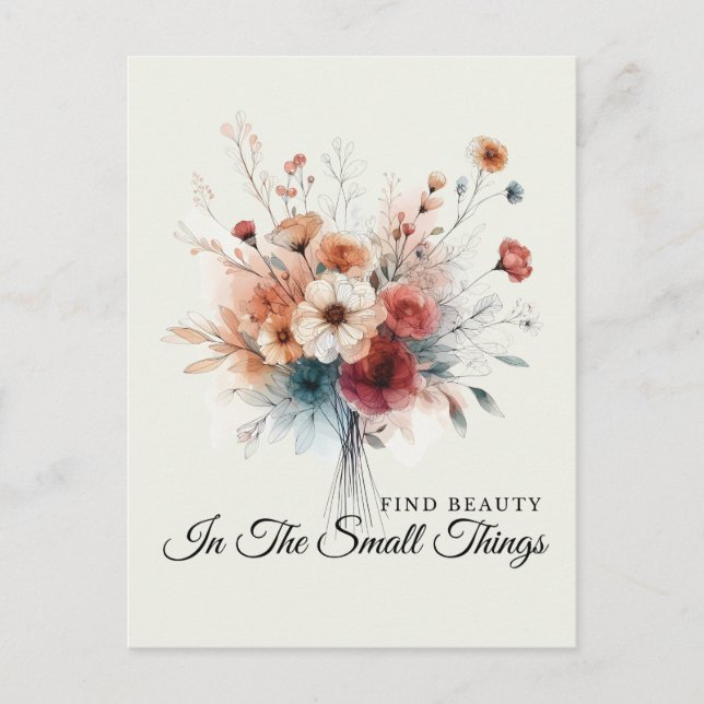 Watercolor Floral Find Beauty Positive Quote Boho  Postcard (Front)