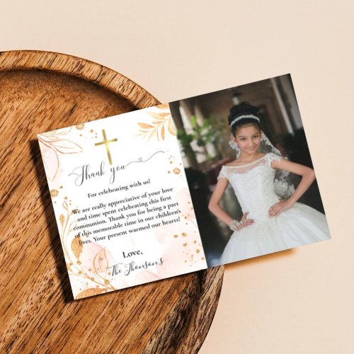 Watercolor floral first communion thank you card