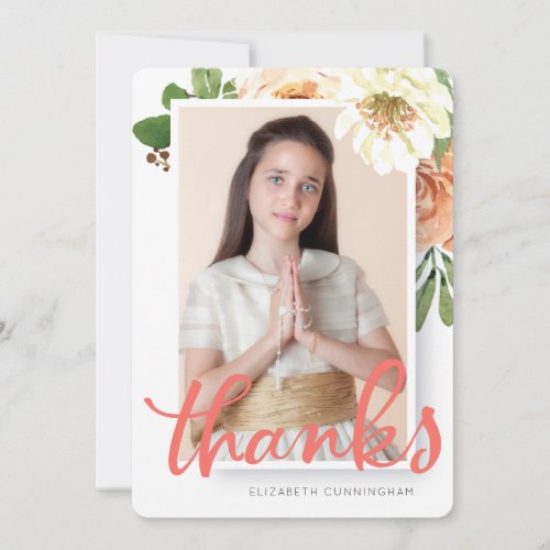 Watercolor Floral First Communion Thank You Card