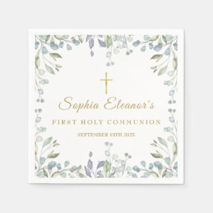 Watercolor Floral First Holy Communion Napkins
