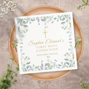 Watercolor Floral First Holy Communion Napkins