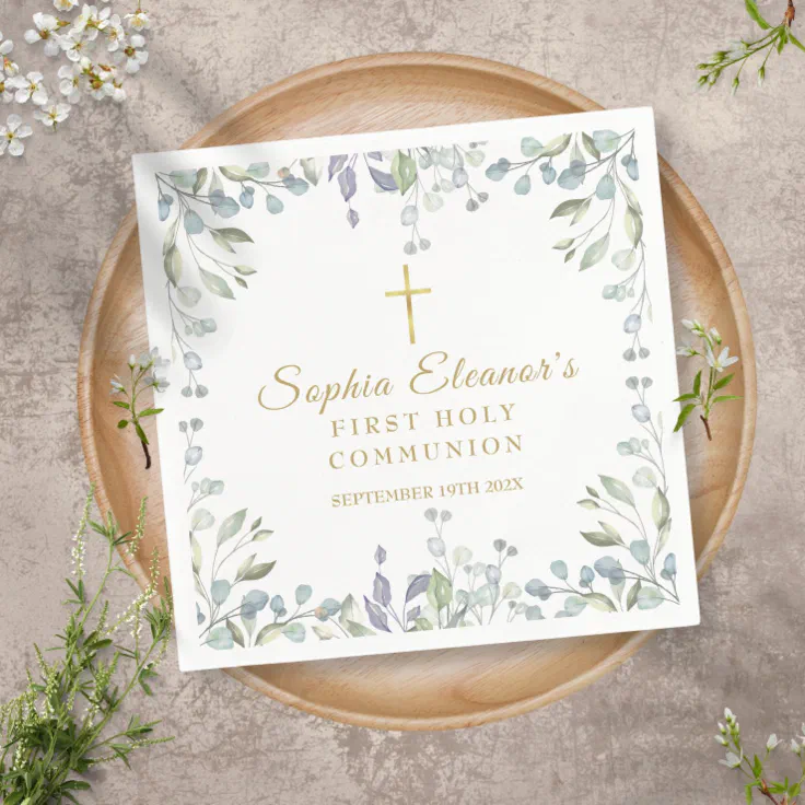 Watercolor Floral First Holy Communion Napkins | Zazzle