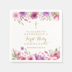 Watercolor Floral First Holy Communion Napkins