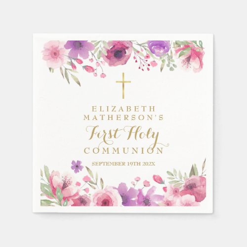 Watercolor Floral First Holy Communion Napkins