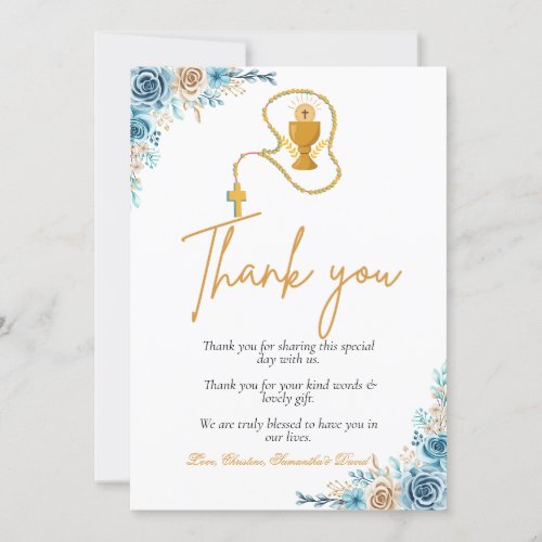 Watercolor floral first holy communion thank you  invitation