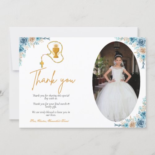 Watercolor floral first holy communion thank you  invitation