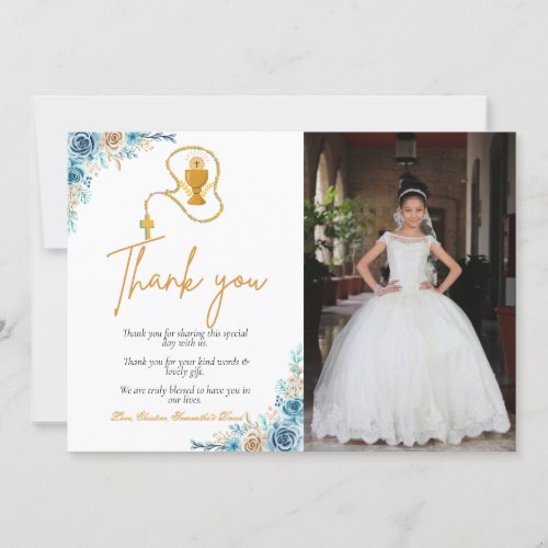 Watercolor floral first holy communion thank you  invitation