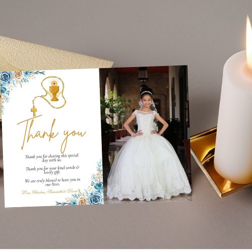 Watercolor floral first holy communion thank you  invitation