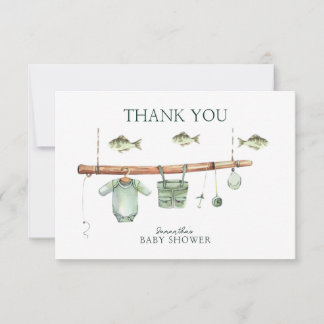 Watercolor Floral Fisherman Baby Shower Thank You Card