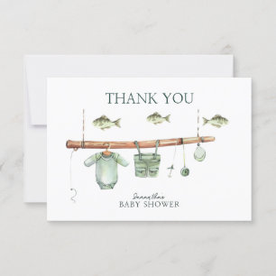 Watercolor Floral Fisherman Baby Shower Thank You Card