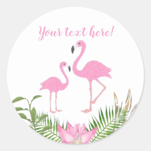 Watercolor Floral Flamingo Baby Shower Classic Round Sticker