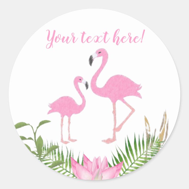 Watercolor Floral Flamingo Baby Shower Classic Round Sticker (Front)