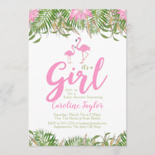 Watercolor Floral Flamingo Baby Shower Invitation