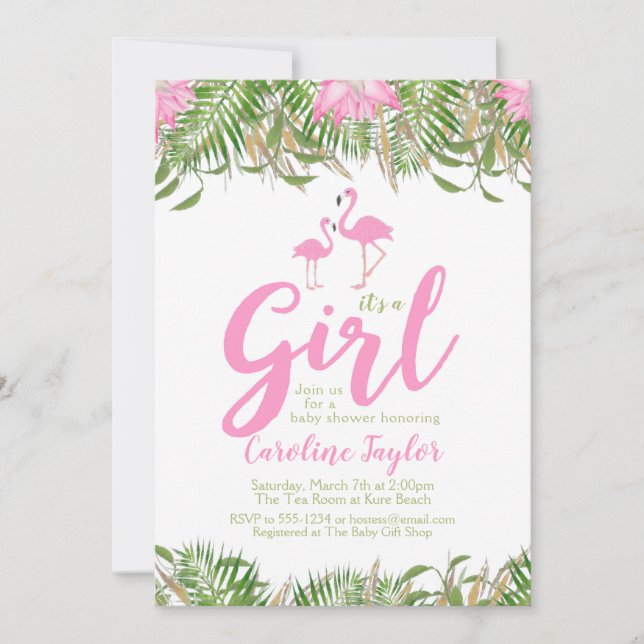 Watercolor Floral Flamingo Baby Shower Invitation (Front)
