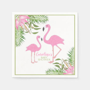 Watercolor Floral Flamingo Baby Shower Napkins