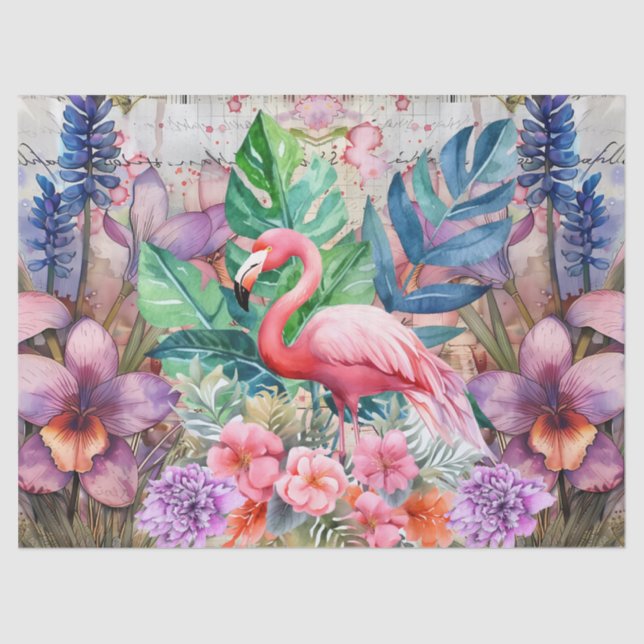 Watercolor Floral Flamingo Decoupage Tissue Paper (Front)