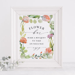 Watercolor Floral &quot;Flower Bar&quot; Shower Favor Print