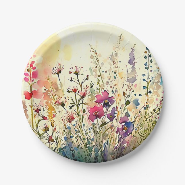 Watercolor Floral/Flower Fields  Paper Plates (Front)