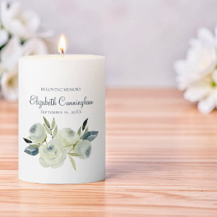 Watercolor Floral Flower Memorial Pillar Candle