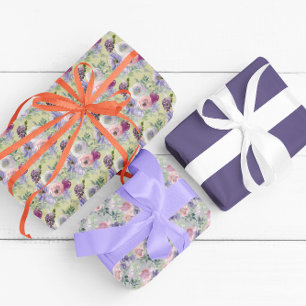 Watercolor Floral Flower Pattern Lavender Plum Wrapping Paper Sheets