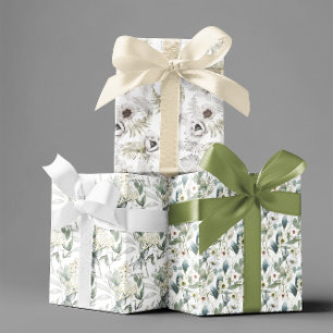 Watercolor Floral Flower White Cream Wedding  Wrapping Paper Sheets