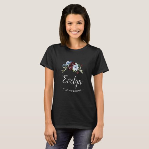 watercolor floral flowergirl black T_Shirt