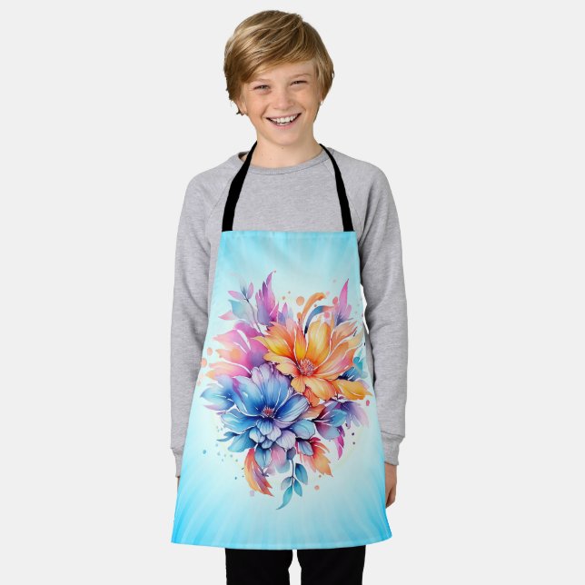 Watercolor Floral Flowers Design-24683 Apron (Worn)