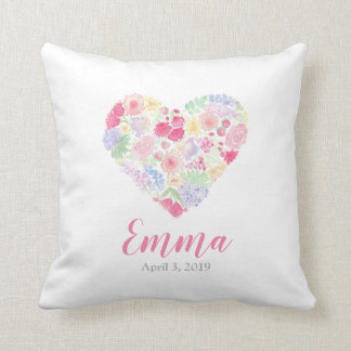 Watercolor Floral Flowers Heart Throw Pillow
