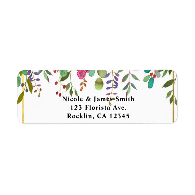 Watercolor Floral Flowers Modern Glam Wedding Label (Front)